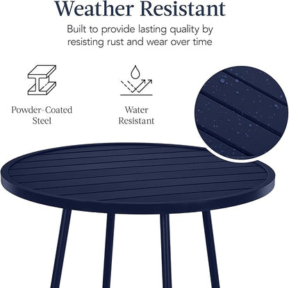 Best Choice Products 3-Piece Patio Dining Set, Bar Height, Outdoor Bistro Set, Outdoor Round Bar Table w/ 2 Bar Stools, Steel - Navy