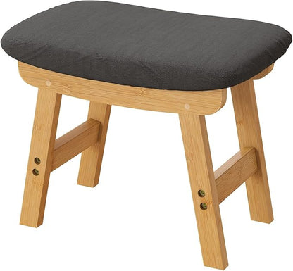 Gray Small Soft Footrest Ottoman with Wood Legs, Sofa Footrest Extra Seating for Living Room Entryway Office