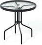 Tangkula 27.5 Inch Round Outdoor Dining Table with Tempered Glass Top, Outside Bistro Table with Umbrella Hole & Metal Frame, Patio Dining Table for Backyard, Lawn, Deck & Poolside