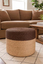 S & L Homes Pouf Ottoman - 100% Jute Braided Footrest Pouf Hand Knitted Traditional Cord Boho Pouffe for Living Room, Bedroom, Nursery, Patio, Lounge Colorblock - Natural Brown (18”x18”x12”)