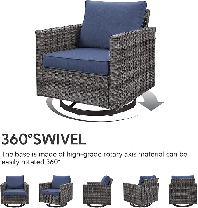 Belord Outdoor Sectional Furniture with Swivel Rocker Chair, 10 Pieces Wicker Patio Furniture Sets with Ottoman L Shaped Sofa Coffee Table Blue Cushion