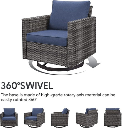 Belord Patio Sectional Furniture Set with Coffee Table: 8 Pieces Wicker Patio Conversation Set with L Shaped Sofa, Outdoor Swivel Glider Rocker, Rattan Ottomans, Removable