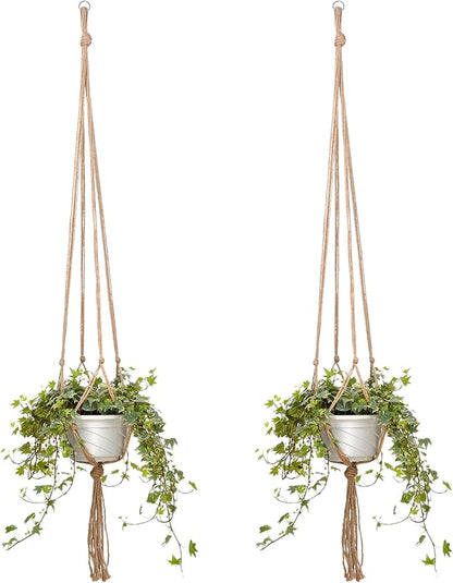 EBOOT 2 Pack 48 Inch Large Macrame Plant Hanger Rope to Hang Flower Pot Plant Holder for Indoor Outdoor Decorations, 4 Legs (Linen Color)