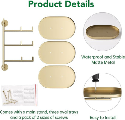 Rotating Window Wall Plant Shelves Stand Holder, 3 Tiered Metal Gold Floating Plant Shelf Hanger Indoor , Window Sill Gifts