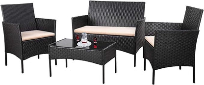 Homall 4 Pieces Outdoor Patio Furniture Sets Rattan Chair Wicker Set,Outdoor Indoor Use Backyard Porch Garden Poolside Balcony Furniture (Black and Beige)