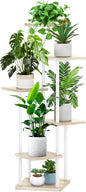 6 Tier Wood Tall Plant Stand Metal Rack Indoor, Multiple Flower Pot Holder Shelves Corner Rack, Planter Shelf Display Rack Storage Organizer for Patio Living Room Balcony Garden(White Oak)