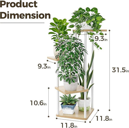 Bamworld Small Plant Stand Indoor 4 Tier Metal Plant Shelf for Multiple Plants Corner Flower Stand for Patio Garden Balcony Living Room Bedroom White