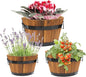 Idzo Set of 3 Wooden Upgraded Brown Orange Flower Boxes Outdoor, Durable Acacia Wood Barrel Planters for Outdoor Plants with Ergonomic Handles, Drainage Holes, Multiple Sizes Wood Bucket Planter