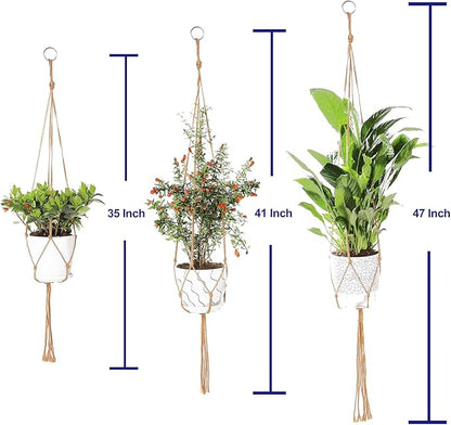 3 Pack Macrame Plant Hanger Indoor, 35 41 47 Inch Handmade Boho Hanging Planter Basket with Screw Hooks S-Hooks and Extension Rope for Indoor Plants Home Decor (POTS NOT Included) (Brown)