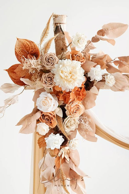 Artificial Flowers Wedding Arch Set, 4 Pieces, Orange-Rust Sepia Silk