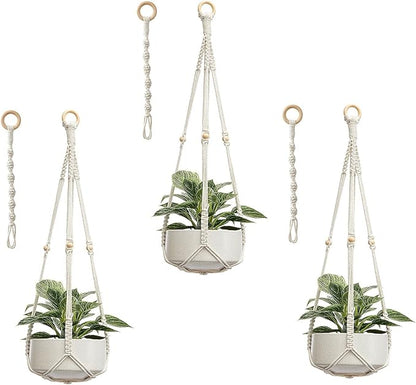 CADNLY Macrame Plant Hangers Indoor – Rope Hanging Plant Holder with Extender - Boho Hanging Planters Indoor - White Macrame Hanger Outdoor Flower Pot Holder from Ceiling Wall 3 Pack 6 Hooks