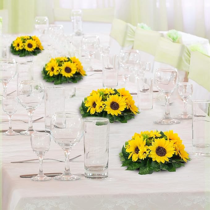 Artificial Flowers: Yellow Silk Sunflower Centerpieces, 6 Blooms