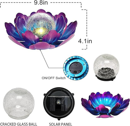 WNP Solar Lotus Flower Light Outdoor Decorations,Solar Powered Outdoor Garden Decorative,Garden Decor Birthday Gift for Women Mom Grandma Decor Light,Waterproof Metal Lotus Yard Outside Decoration
