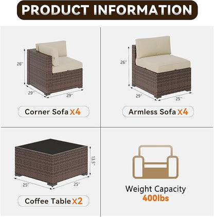 Aoxun Patio Furniture Sets, 10-Piece Outdoor Patio Furniture with Thick Cushions, Wicker Outdoor Conversation Set Sectional Sofa for Backyard, Poolside, Garden