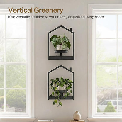 HOOBRO Wall Plant Holder, Wall Planters for Indoor Plants Set of 2, Plant Hanger Indoor Window Plant Shelves for Indoor Outdoor Decor, Black BK08HJP201