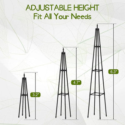 Obelisk Trellis for Climbing Plants Outdoor,5.2 Ft Garden Trellis for Potted Plants, Metal Trellis with Anti-Rust Coated for Potted Plants Indoor, Plant Support for Vegetables, Vines
