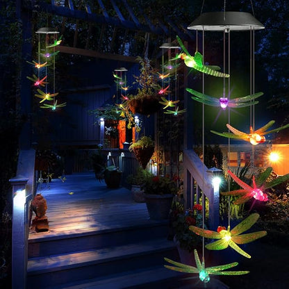 Toodour Solar Wind Chimes Outdoor, Color Changing Solar Lights Dragonfly, Gifts for Mom Grandma, Waterproof Decorative Mobile Light, Gardening Gift for Garden,Patio, Window, Yard, Outdoor Decor