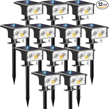 btfarm Solar Spot Lights Outdoor Waterproof, 12 Pack/3 Modes Motion Sensor Lights, Solar Powered Spotlights 2-in-1 Auto On/Off for Outside Pathway Yard Garden Landscape Lighting, Cool White
