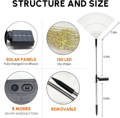 Solar Garden Firework Lights Outdoor Waterproof 6 Pack Solar Powered Art Stake Twinkle Lighting for Outside Decor, 120 LED Sparklers String Lights for Yard Pathway Patio Party Decorations (Warm White)