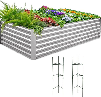 Quictent Galvanized Raised Garden Bed 8x4x2 Ft Tall Metal Planter Box for Vegetables Outdoor Bottomless for Backyard, 2 Tomato Cages Included, 22.04" Deep (Silver)