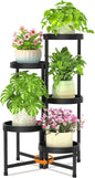 LASZOLA 5 Tiered Folding Plant Stand Indoor for Multiple Large Planter, Tall Heavy Duty Adjustable Rack with Rust Proof Plastic Shelving, Sturdy Vertical Tree Organizer for Narrow Inside Floor, Black