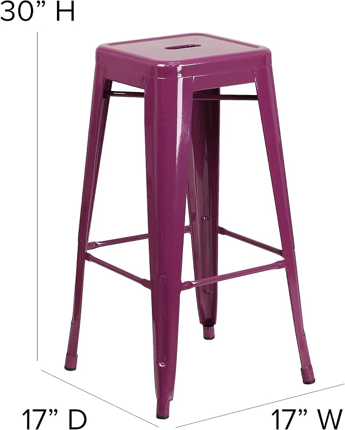 Bar Stool, 30-Inch Backless Purple Metal for Indoor-Outdoor Use