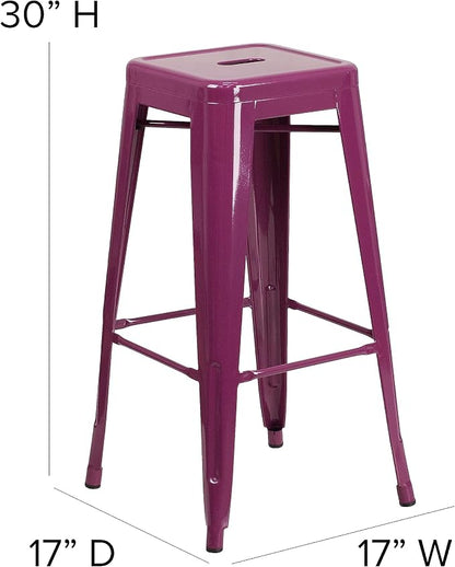Bar Stool, 30-Inch Backless Purple Metal for Indoor-Outdoor Use
