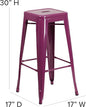 Bar Stool, 30-Inch Backless Purple Metal for Indoor-Outdoor Use