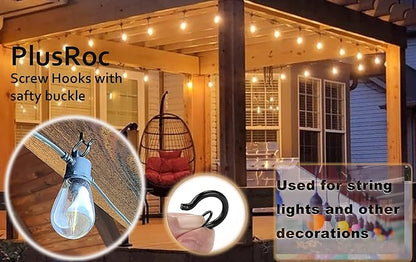PlusRoc 20 Pack Ceiling Hooks for Hanging Plants Outdoor String Lights Heavy Duty, 2.2 Inch Eye Hook Screw in Cup Hooks Q-Hanger for Patio Lights, Wall Wood Fence Deck Mount(Black)