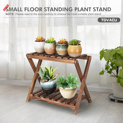 Small Plant Stand Indoor 2 Tier Table Top Flower Succulent Stand Desk Wood Plants Shelf Holder Windowsill Mini Cactus Stands Rack (X-2 Design)