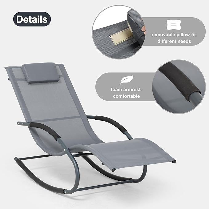 Outdoor Lounge Chair with Pillow, Pool Chaise Lounge Chair Set of 2, Grayish Blue
