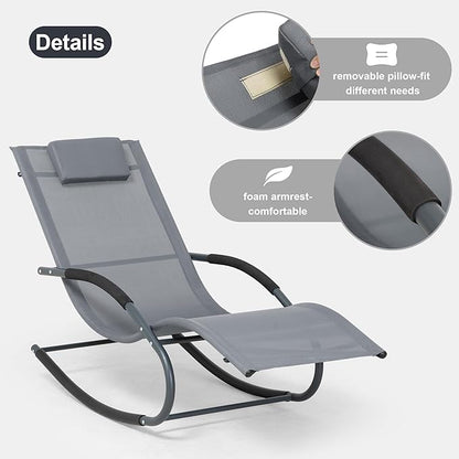 Outdoor Lounge Chair with Pillow, Pool Chaise Lounge Chair Set of 2, Grayish Blue