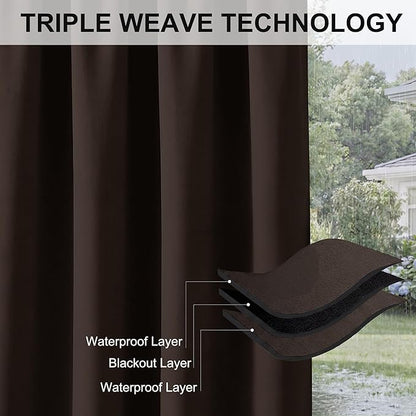 RYB HOME Indoor Outdoor Curtain - Porch Curtains Outdoor Patio Sunlight Block Window Curtain Grommet Waterproof Cabana Cabin Drape Privacy Panel, 1 Piece, W 52 x L 84 inch, Brown