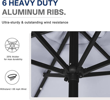 ABCCANOPY Durable Solar Led Patio Umbrellas with 24LED Lights 7.5FT with 6 Sturdy Ribs (Fog Gray)