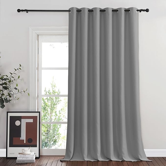 NICETOWN Patio Door Silver Grey Curtains Room Darkning 95" L by 84" W, Thermal Insulated Rustproof Ring Top Blackout Sunlight Reducing Bedroom Indoor Window Drapes for Porch, Sold by 1 Panel