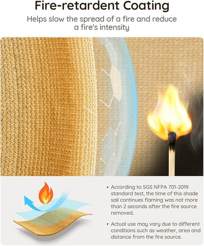 Quictent 20x20ft Fire Retardant 185G HDPE Sun Shade Sail with Hardware Kits Canopy 98% UV Block Outdoor Patio Garden (Sand)