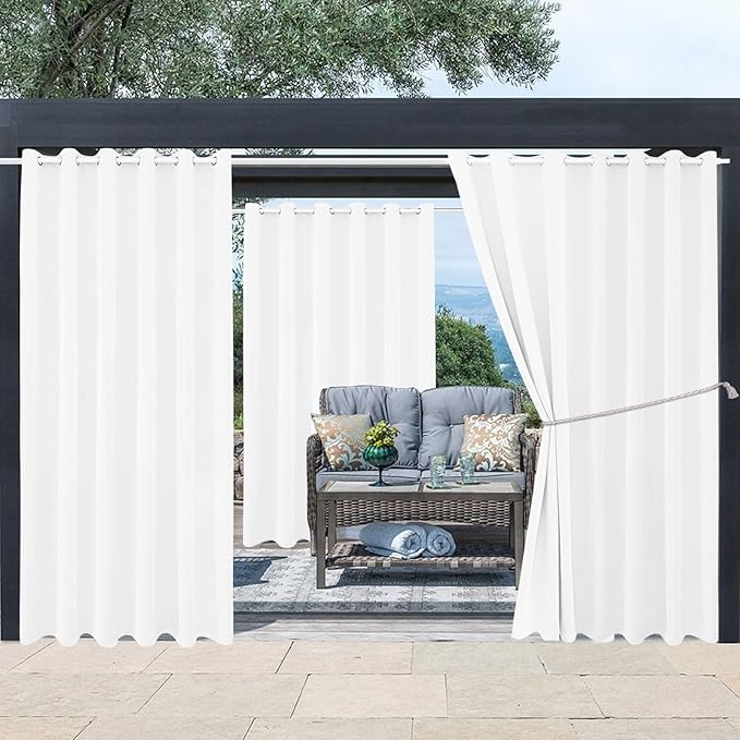 Outdoor Indoor Curtains W84 x L108 for Patio - Weather-resistant Window Panels Privacy Protect Grommet Top Thermal Insulated Home Curtain for Porch Pergola Lawn Garden Hot Tub Area (2 Panels)