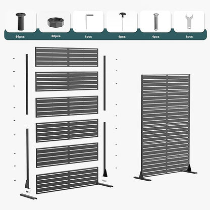 Casaphoria Metal Privacy Screen Outdoor, 72" H x 47" W Freestanding Decorative Privacy Screen for Patio Deck Balcony Garden with Stable Base, Black-Gerald