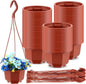 Roshtia 50 Pcs 5.1 inch Plastic Hanging Plant Pots with Hooks Flower Pots Baskets Outdoor Hanging Nursery Planter Holder for Home Garden Balcony Porch(Brown, 5.1 inch)