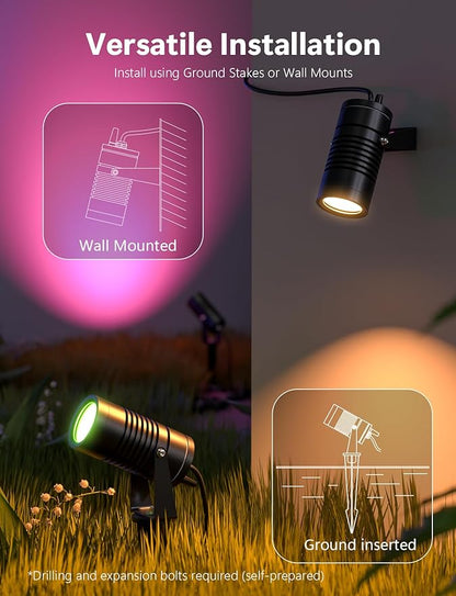 Smart Landscape Lights, APP Controlled RGBCW Color Changing Spot Lights, IP65 Waterproof 24V Low Voltage Outdoor Spotlights for Garden Yard Pathway Holiday Decor