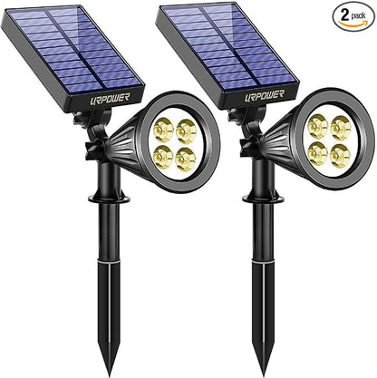 URPOWER Solar Lights Outdoor, Adjustable Spot Lights Outdoor, 2-in-1 Waterproof Landscape Spotlights Wall Light, Dusk-to-Dawn Solar Powered Light for Garden, Yard (2 Pack Warm)