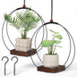 2 Pack Hanging Planters for Indoor Outdoor Plants, 12 Inch Sturdy Wood Base Metal Plant Hanger Modern Boho Minimalist Flower Pot Holder Basket Wall Ceiling Window Stands Home Wall Decor