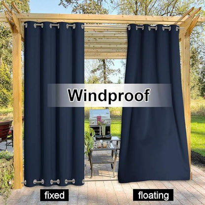 NICETOWN Outdoor Curtain for Patio Waterproof Extra Long 108", Windproof Thermal Insulated Top and Bottom Stainless Steel Grommets Blackout Outdoor Drape for Porch, Navy Blue, 1 Piece, 52" Wide