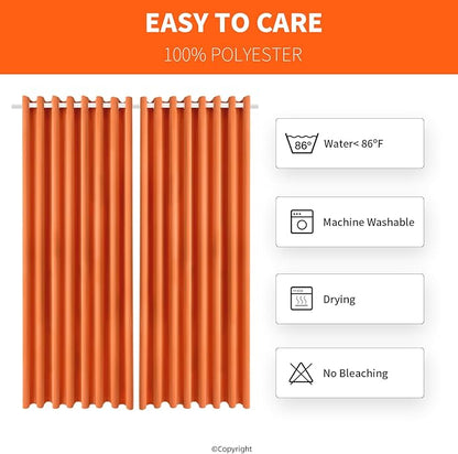 Waterproof Outdoor Curtain W105 x L95 - Grommet Top Sunlight Blocking Window Treatment Drapes Blackout Curtains for Home Bedroom Living Room Outdoor Patio Porch Pergola Cabana Gazebo (Orange)