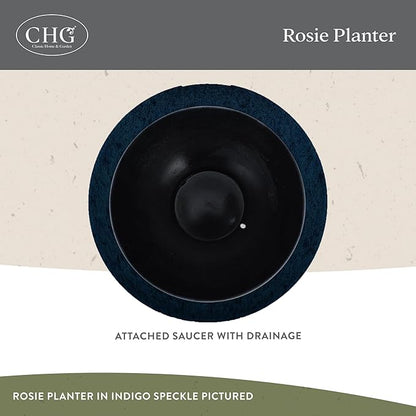 Classic Home and Garden Rosie Modern Planter w/Drainage - Contemporary Planter Bowls - Shallow Round Vases for Small Plants - Versatile Indoor & Outdoor Pots (10” Indigo Speckle)