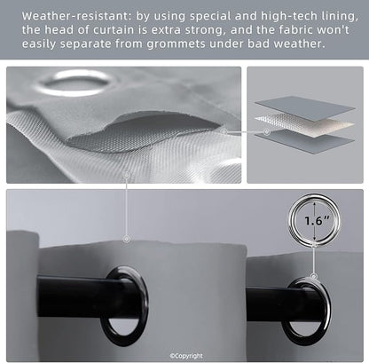 Outdoor Indoor Curtains W52 x L108 for Patio - Weather-resistant Window Panels Privacy Protect Grommet Top Thermal Insulated Home Curtain for Porch Pergola Garden (Light Gray, 2 Panels)
