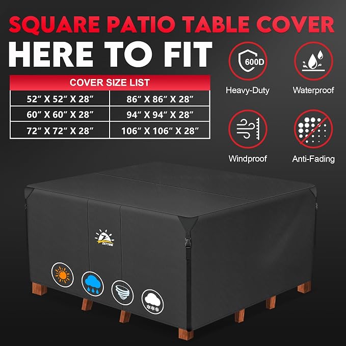 Furniture Set Covers 86 Inch Square Black 600D Waterproof