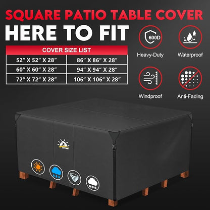 Furniture Set Covers 86 Inch Square Black 600D Waterproof