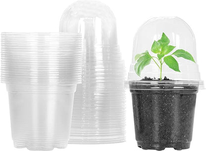MIXC Clear Plant Nursery Pots with Humidity Dome 4" Soft Transparent Plastic Gardening Pot Planting Containers Cups Planter Small Starter Seed Starting Trays for Seedling with 10pcs Plant Labels