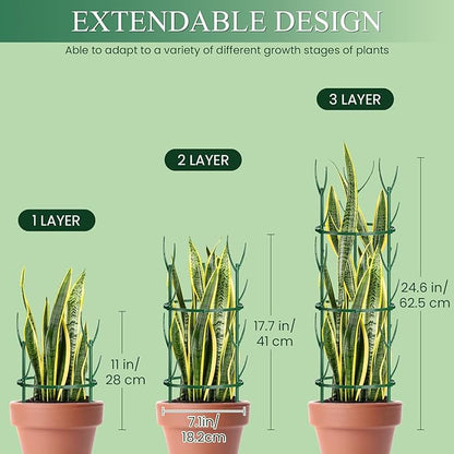 9 Pack Plant Support Stakes & Plant Cage Support Rings, Plant Stakes for Indoor Plants, Stackable Garden Flower Support for Potted Plants, Succulents, Aloe, Small Plants